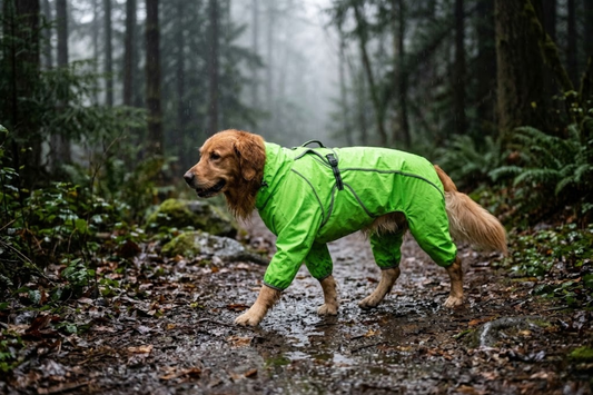 Dog wearing LED collar walking on a lit path at night for safe evening walks