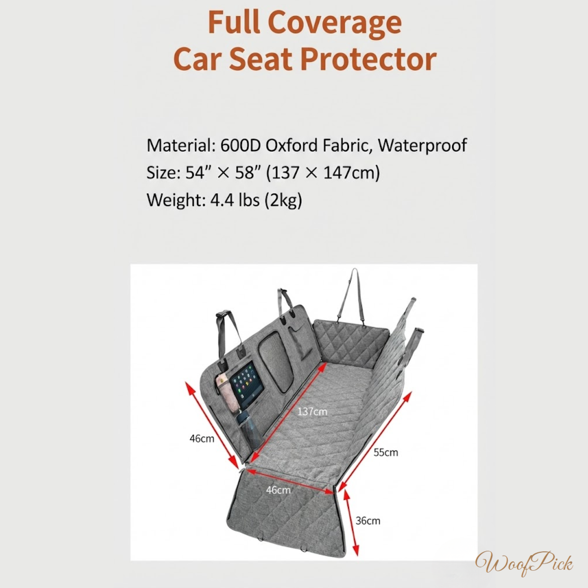 WoofPick car seat cover full coverage protector features and dimensions