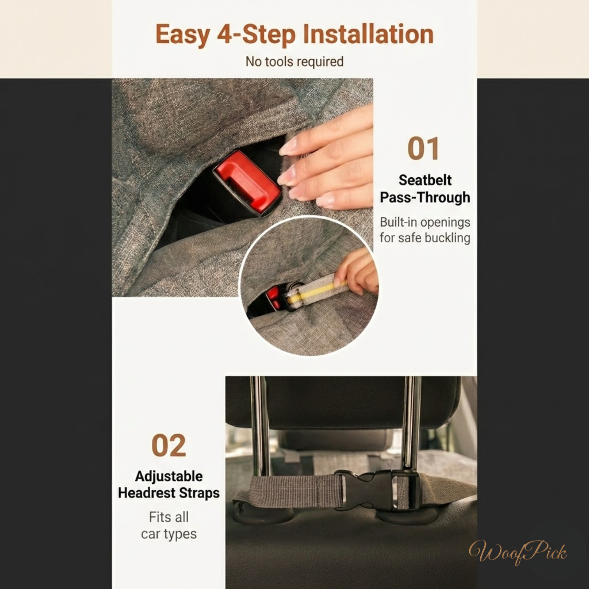 WoofPick car seat cover premium 4-layer construction diagram