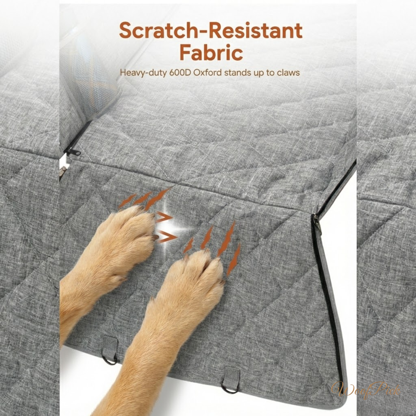 WoofPick car seat cover scratch-resistant fabric close-up