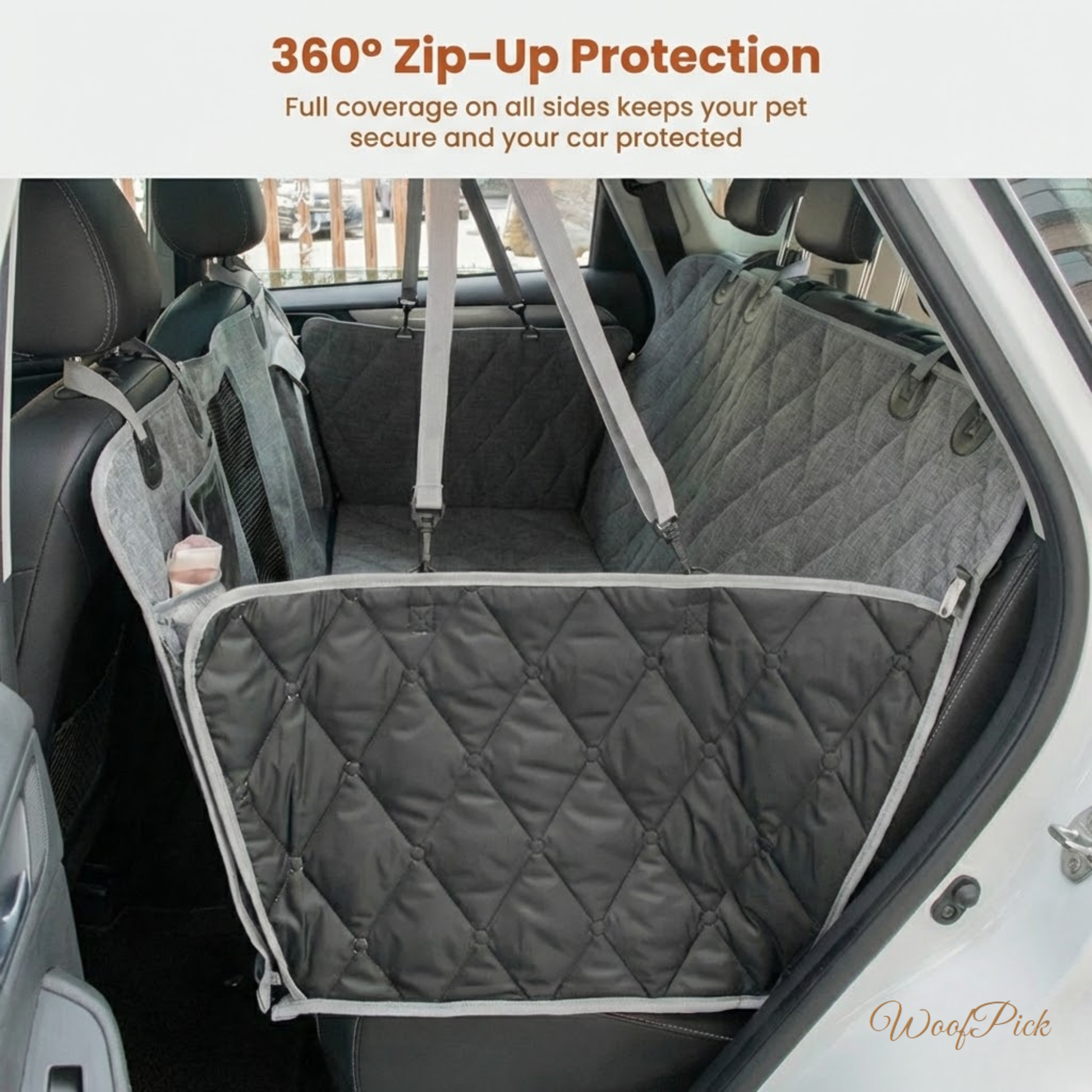 WoofPick car seat cover 360 degree zip-up side protection for dogs