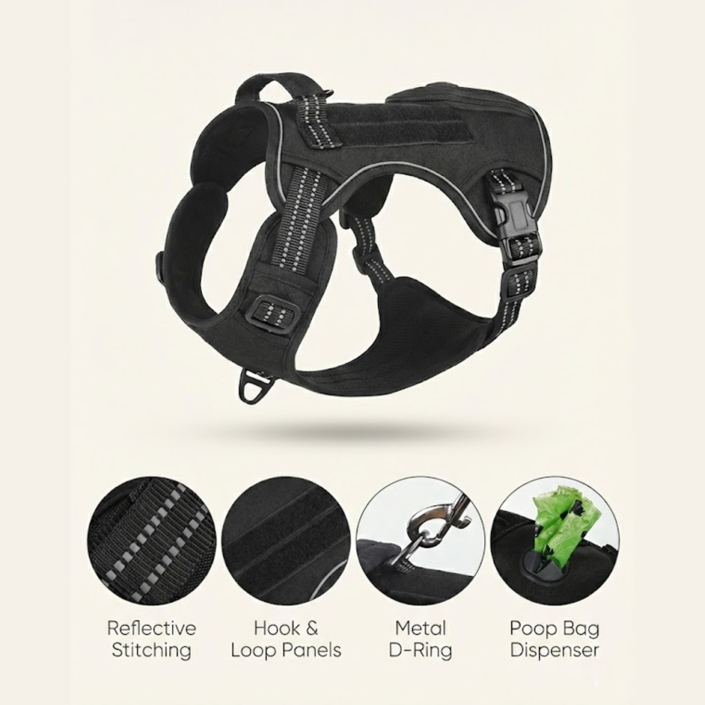 WoofPick dog harness components and accessories close-up detail view