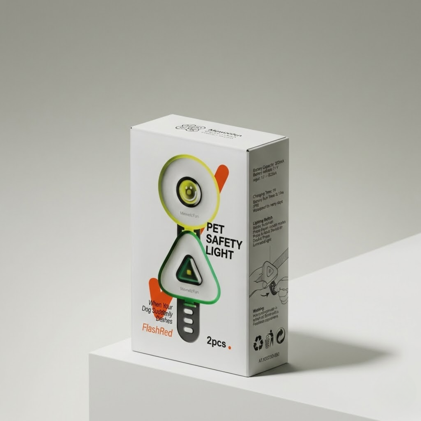 WoofPick LED pet safety light retail packaging box with 2-piece set