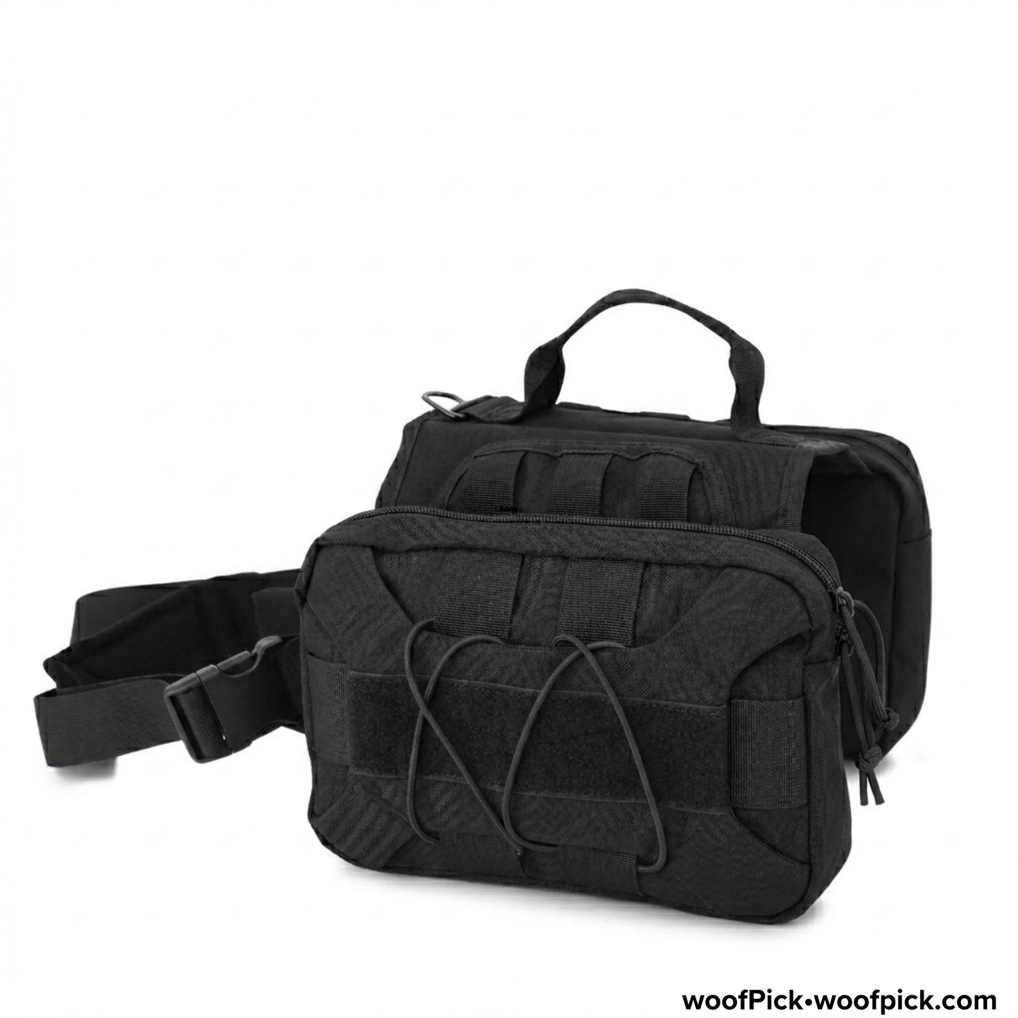  WoofPick tactical dog backpack in black with MOLLE webbing and multiple compartments